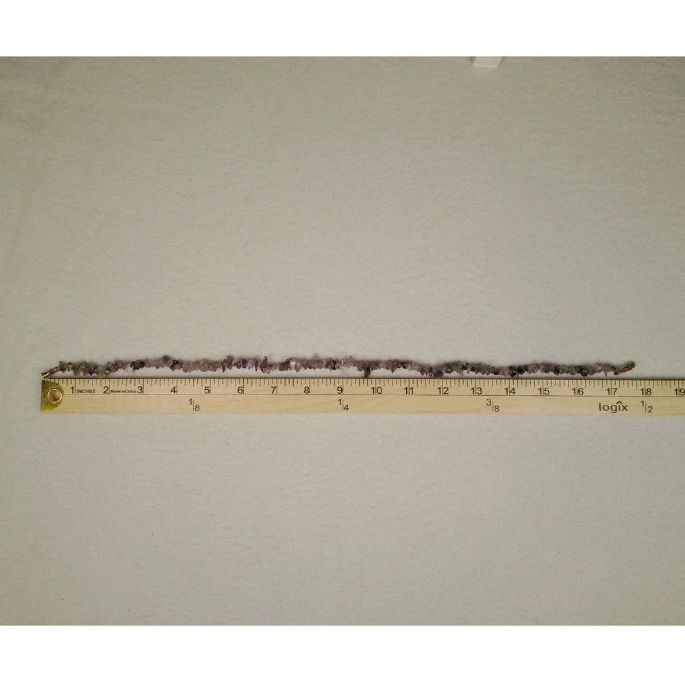 Purple Amethyst Chip Gemstone Beaded Necklace Choker Screw Clasp